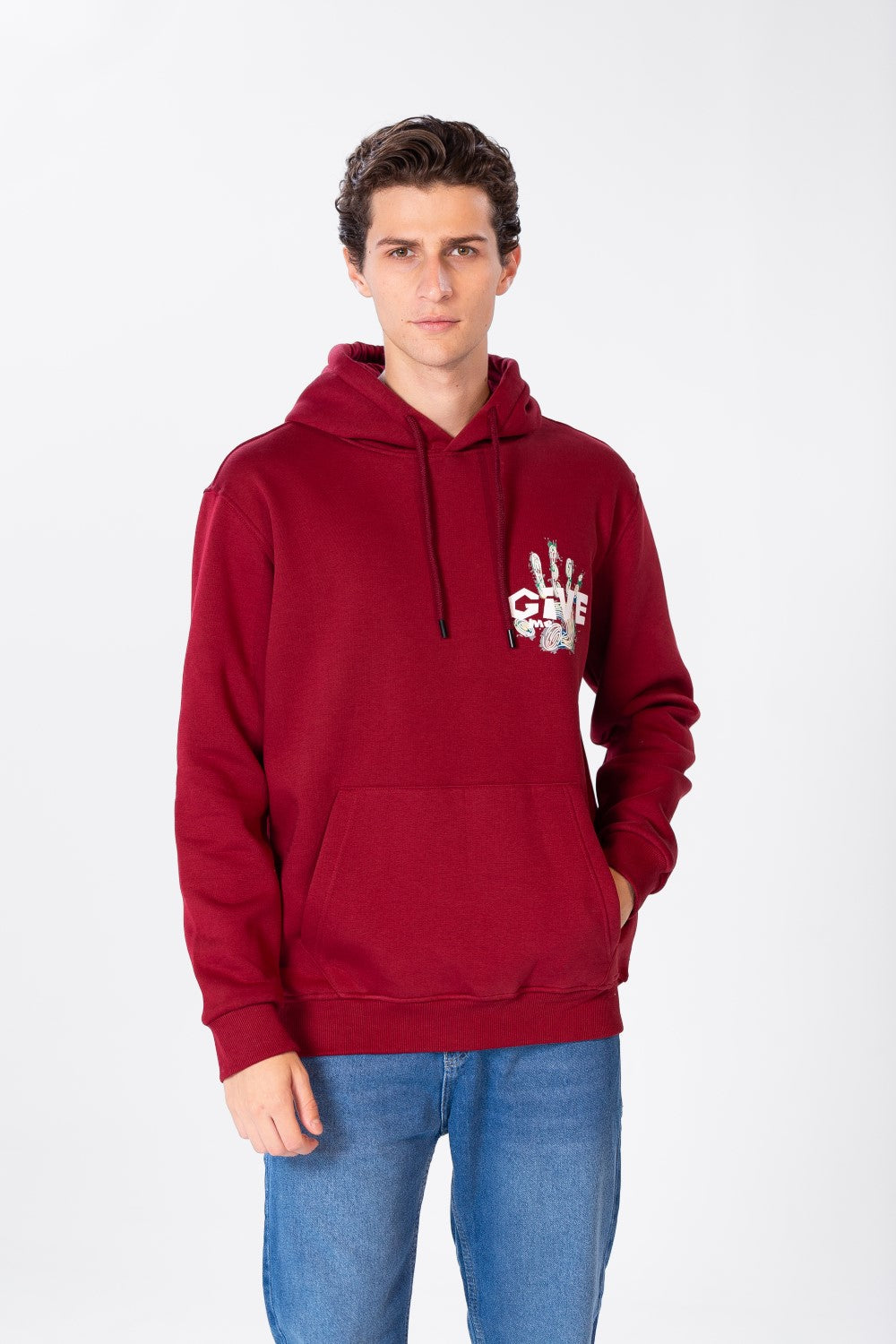 Men's Hoodie Sweatshirt With Print & Front Pocket
