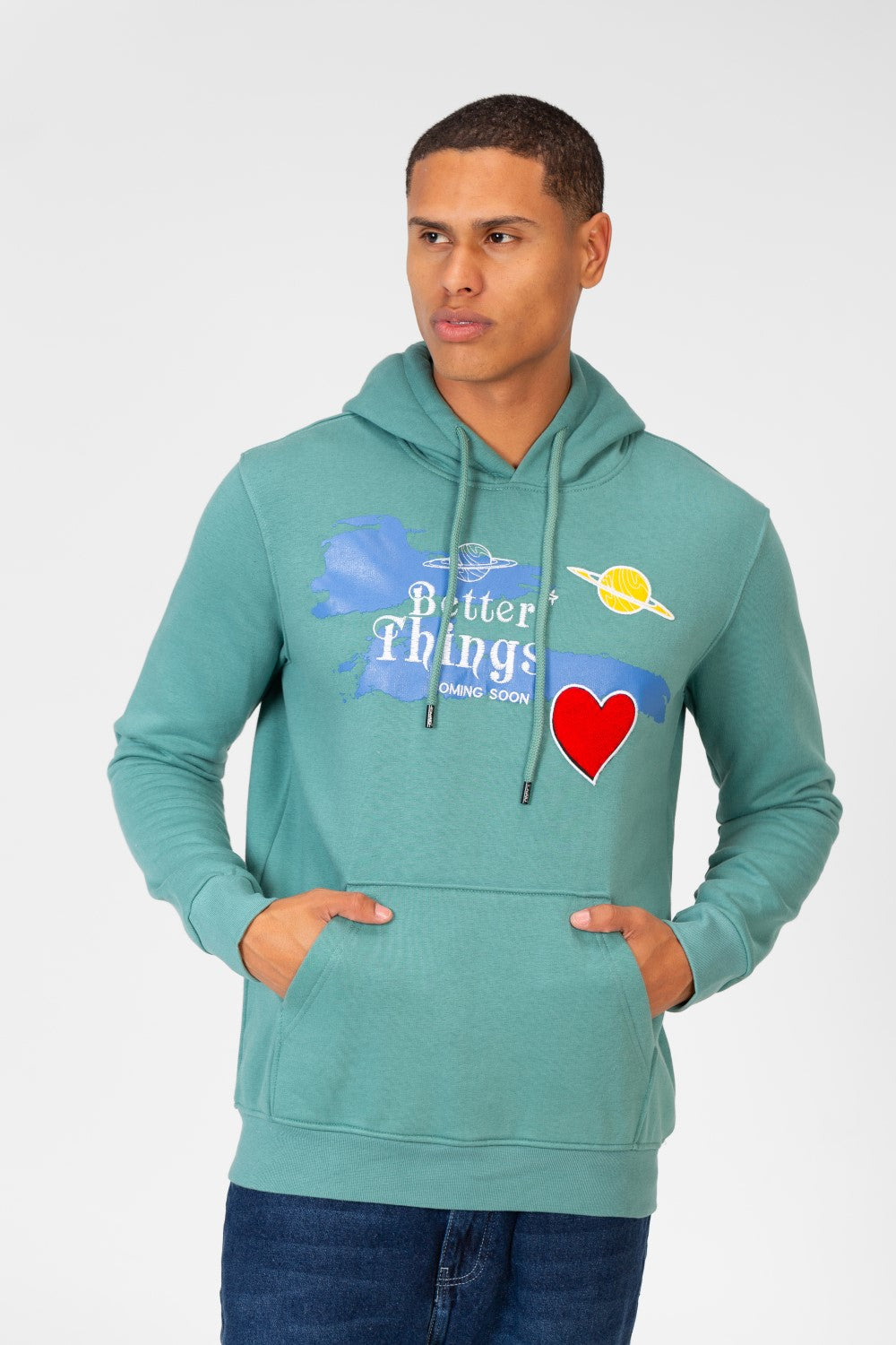 Men's Hoodie Sweatshirt With Front Print And Long Sleeves