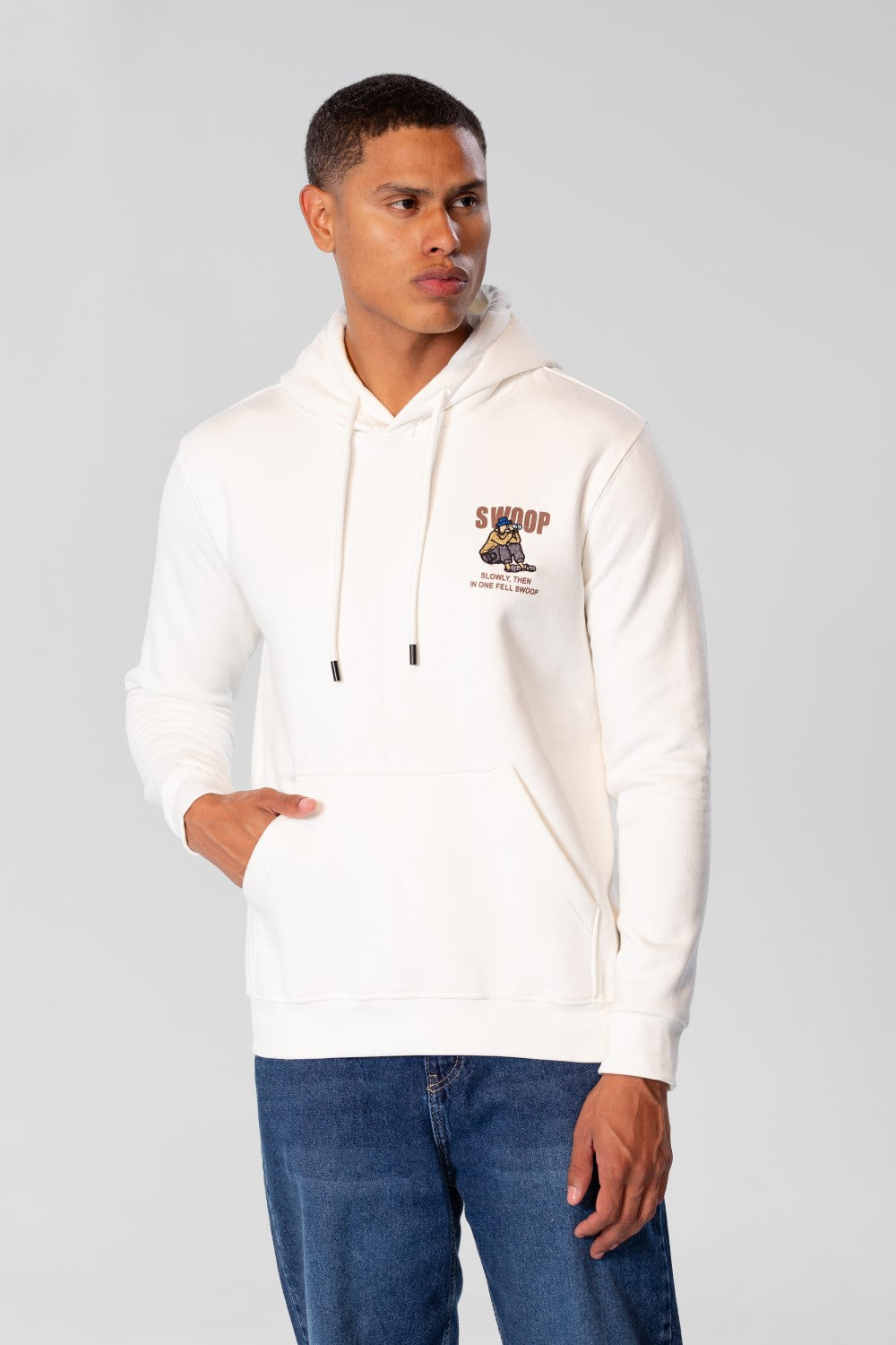 Men's Printed Hoodie Sweatshirt With Long Sleeves In Melton Material