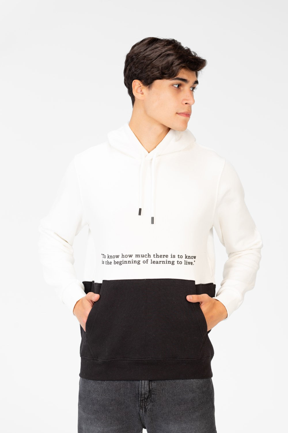 Men's Two-Tone Hoodie Sweatshirt With Text Print On The Front