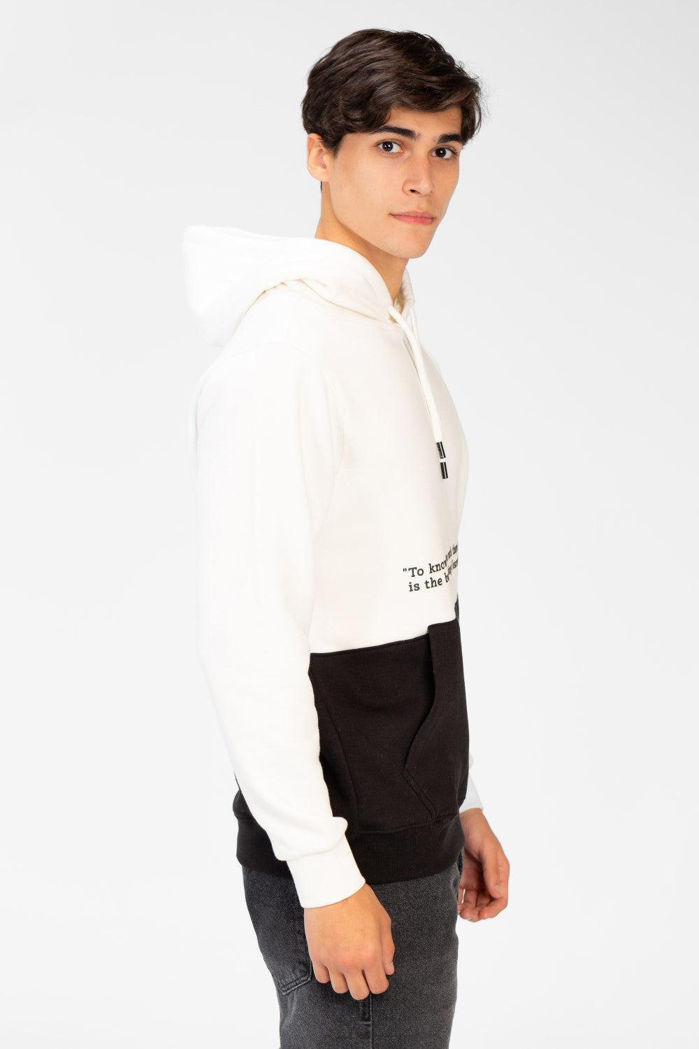 Men's Two-Tone Hoodie Sweatshirt With Text Print On The Front