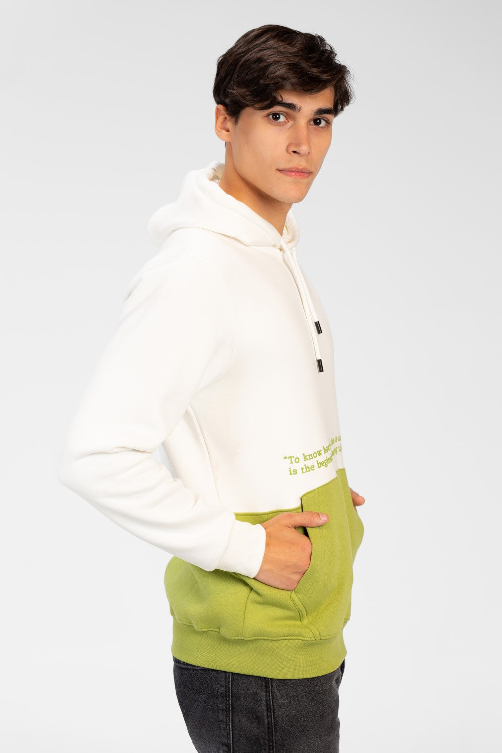 Men's Two-Tone Hoodie Sweatshirt With Text Print On The Front