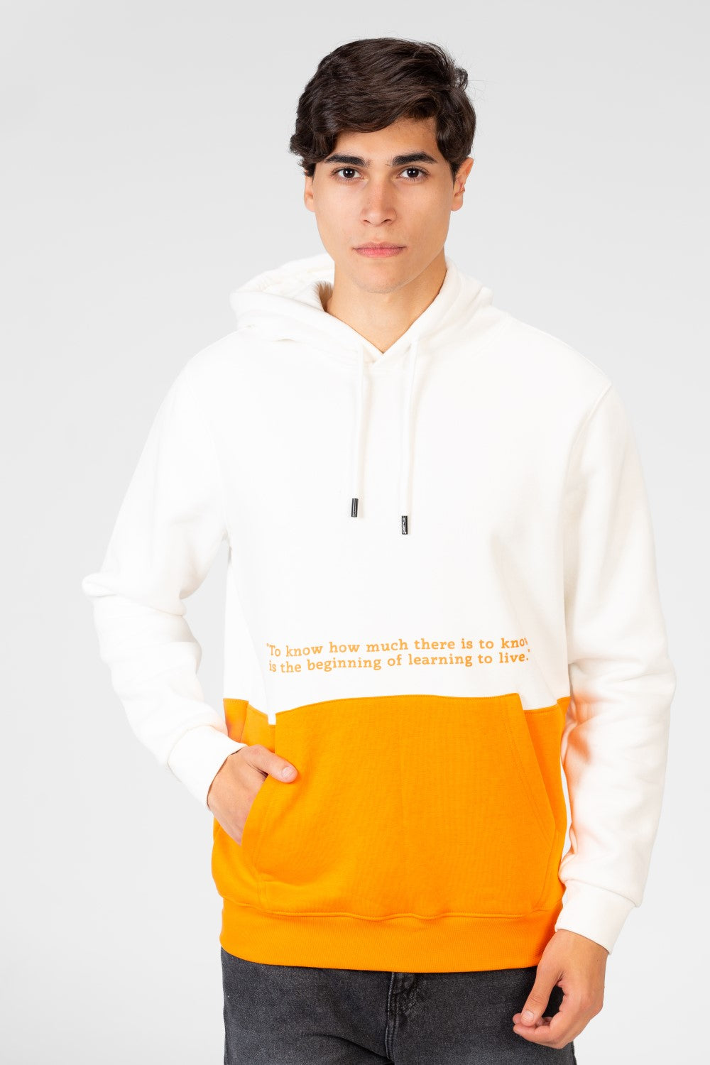 Men's Two-Tone Hoodie Sweatshirt With Text Print On The Front