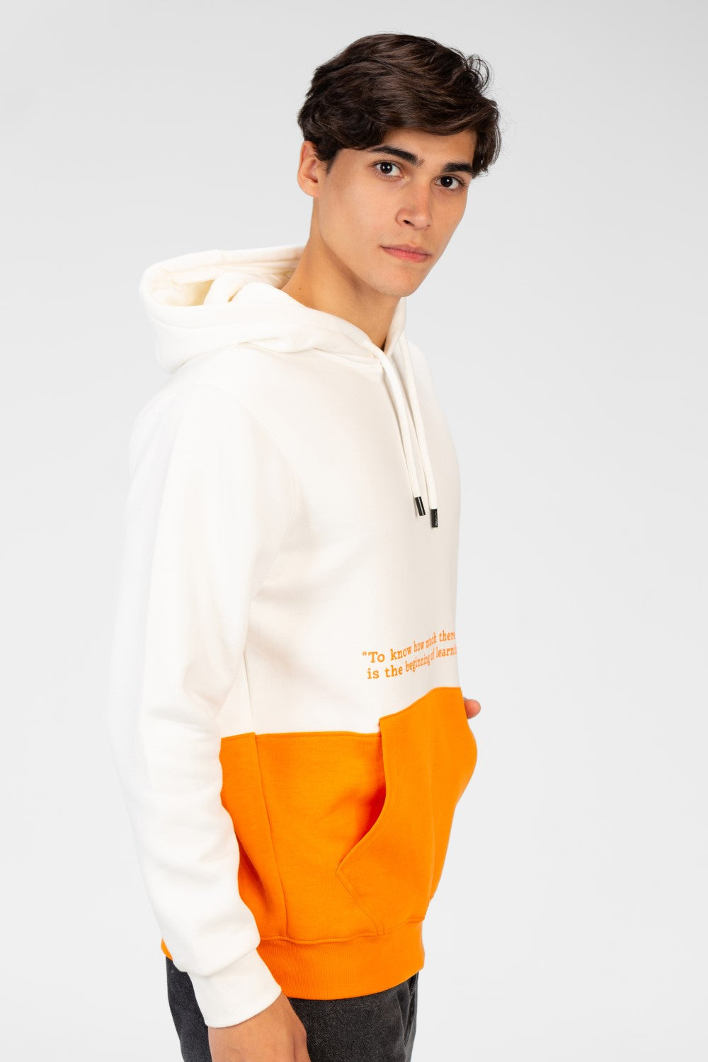 Men's Two-Tone Hoodie Sweatshirt With Text Print On The Front