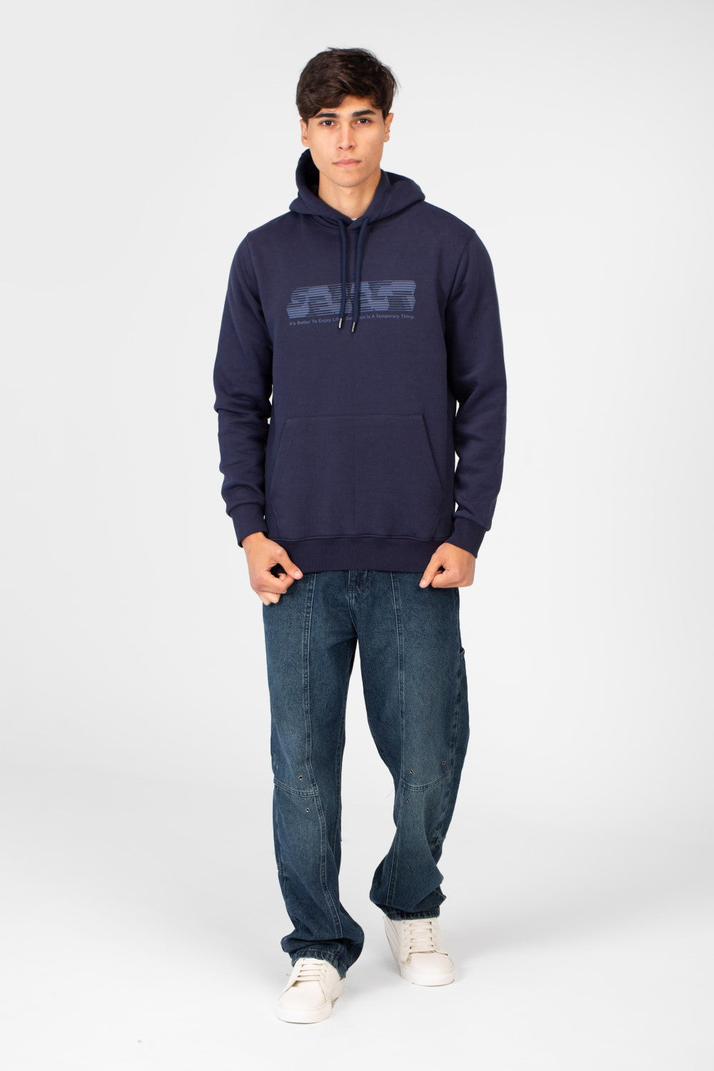 Men's Hoodie With Front Print And Long Sleeves