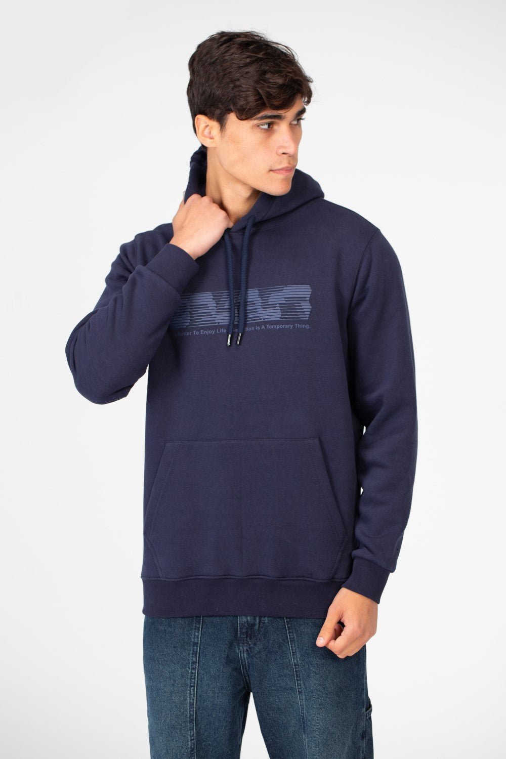 Men's Hoodie With Front Print And Long Sleeves