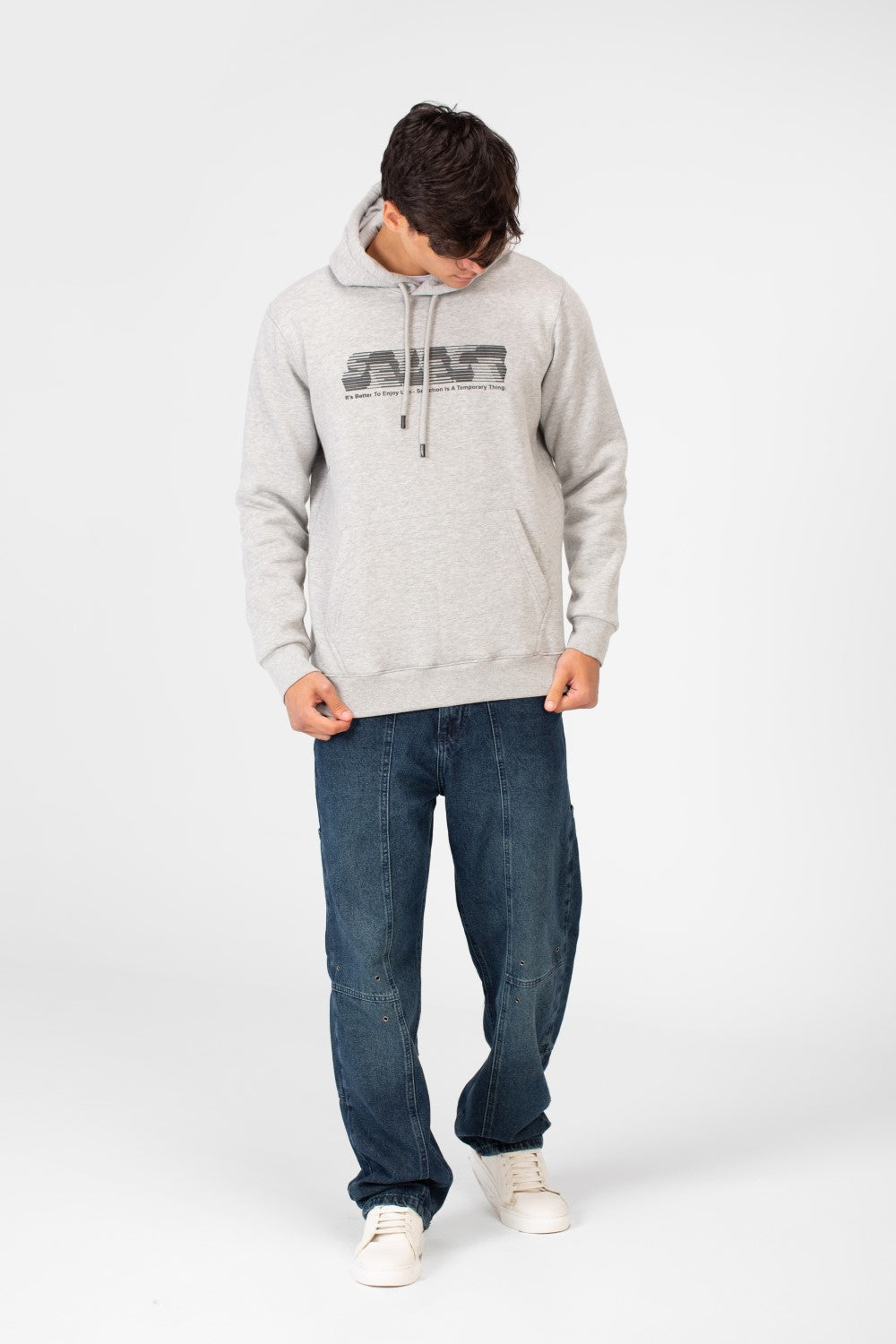 Men's Hoodie With Front Print And Long Sleeves