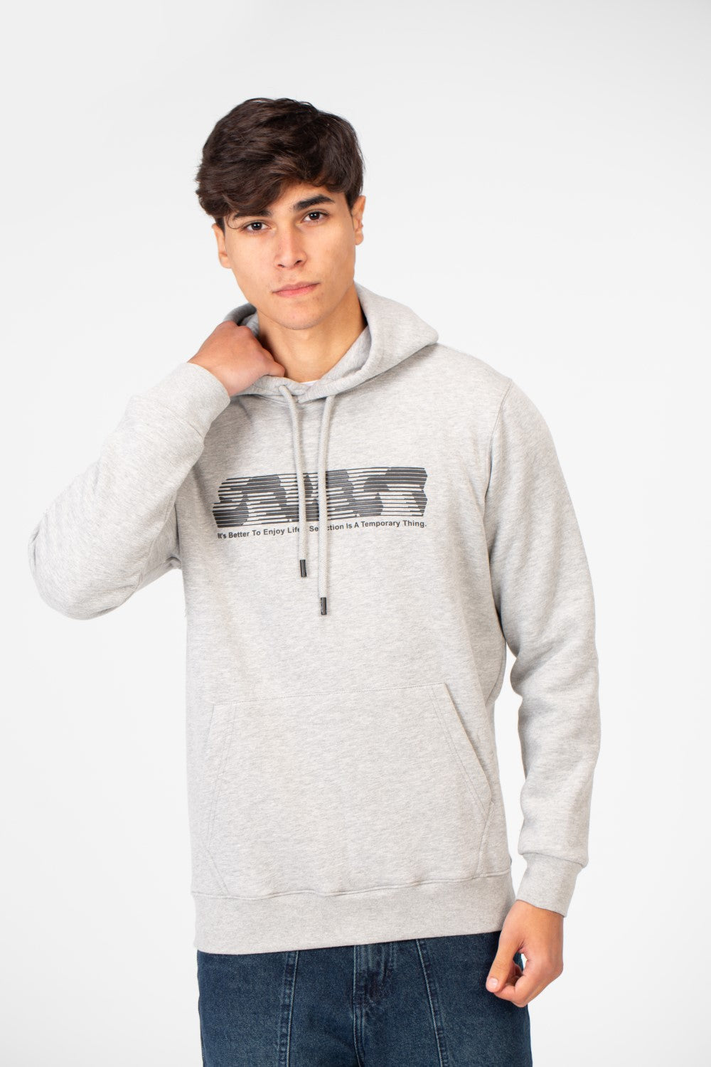 Men's Hoodie With Front Print And Long Sleeves