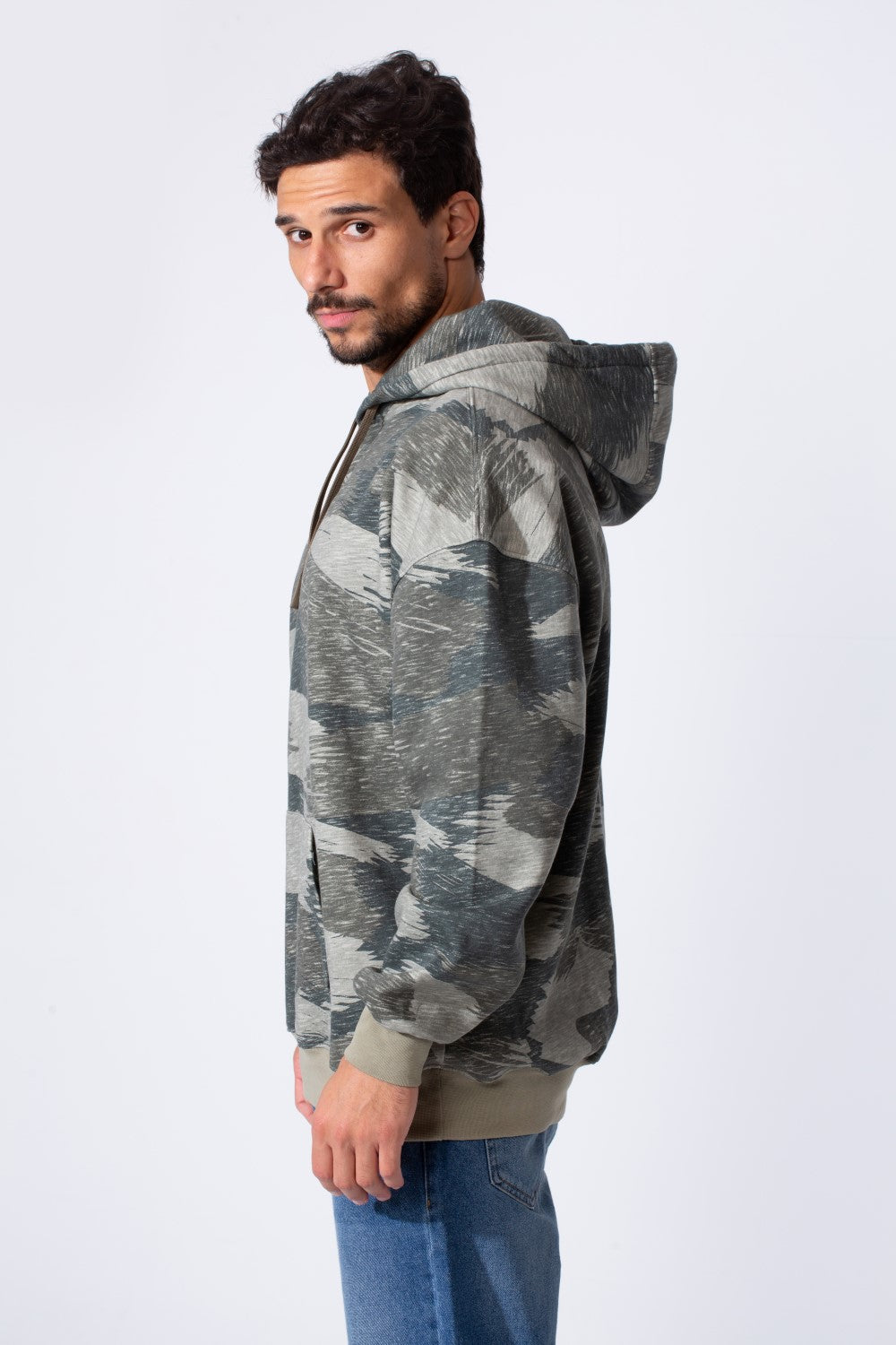 Men's Camo Melton Regular Fit Hooded Long Sleeves Sweatshirt