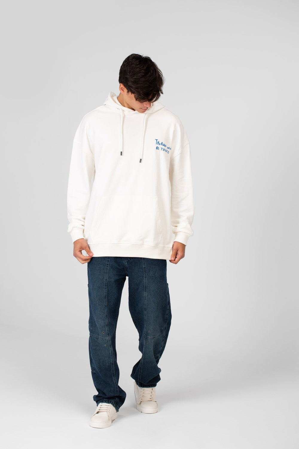 Men's Oversize Hoodie With Text Print On The Front And Back