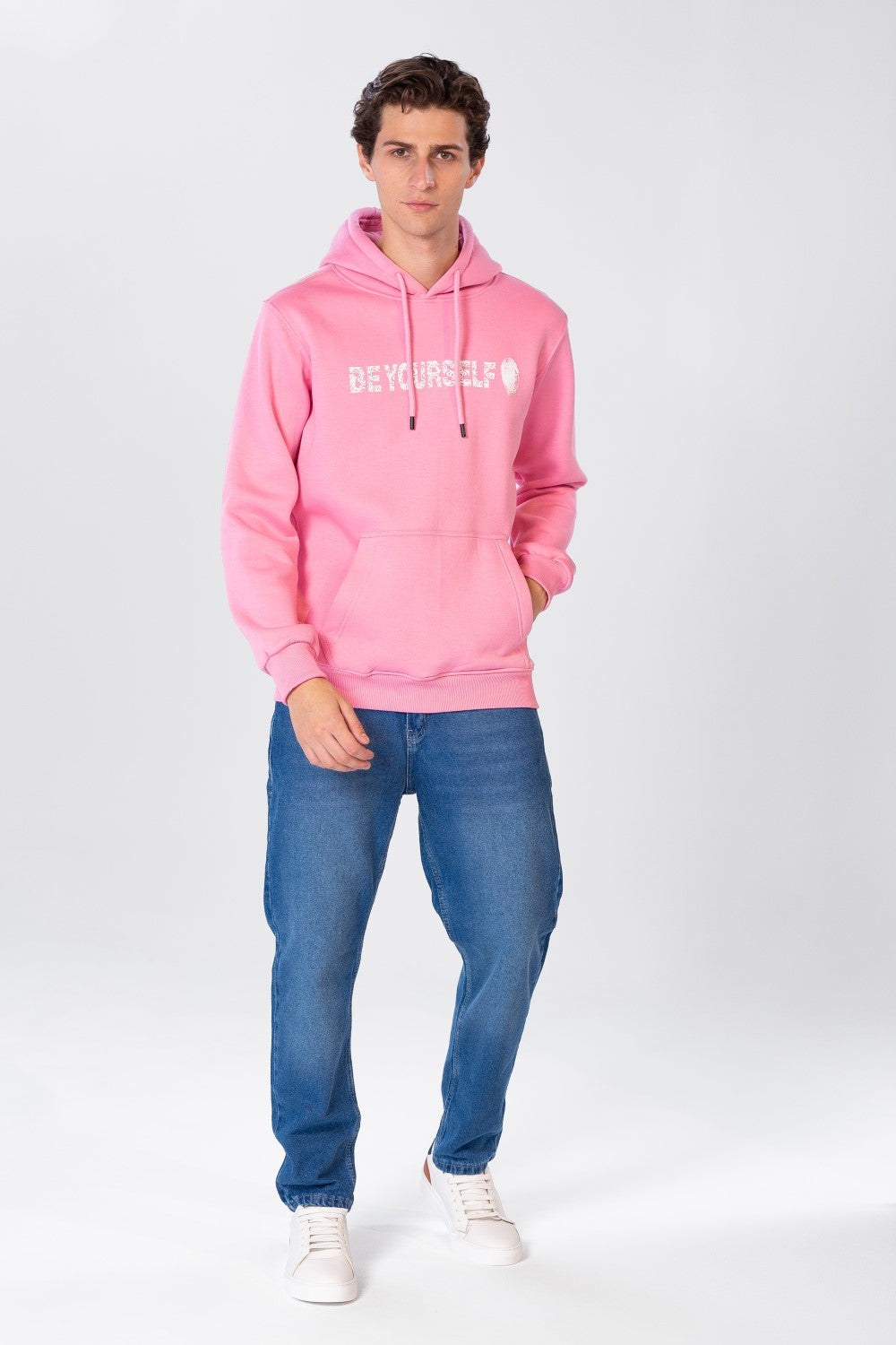 Men's Long Sleeve Hooded Sweatshirt Made Of Practical Melton Material