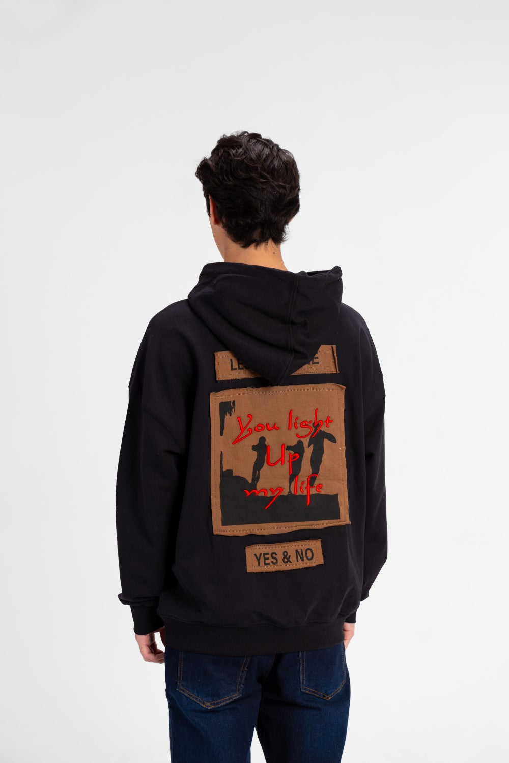 Men's Oversized Yes and No Print Hoodie Sweatshirt