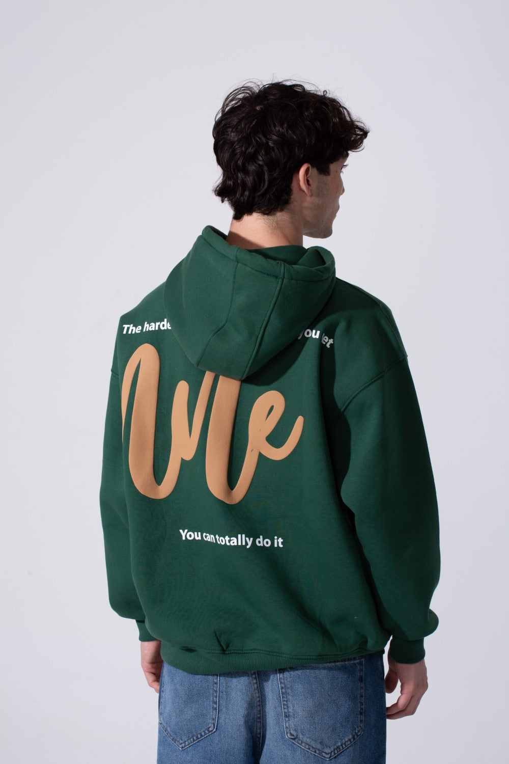 Men's Oversized Melton Hoodie Sweatshirt With Text Print