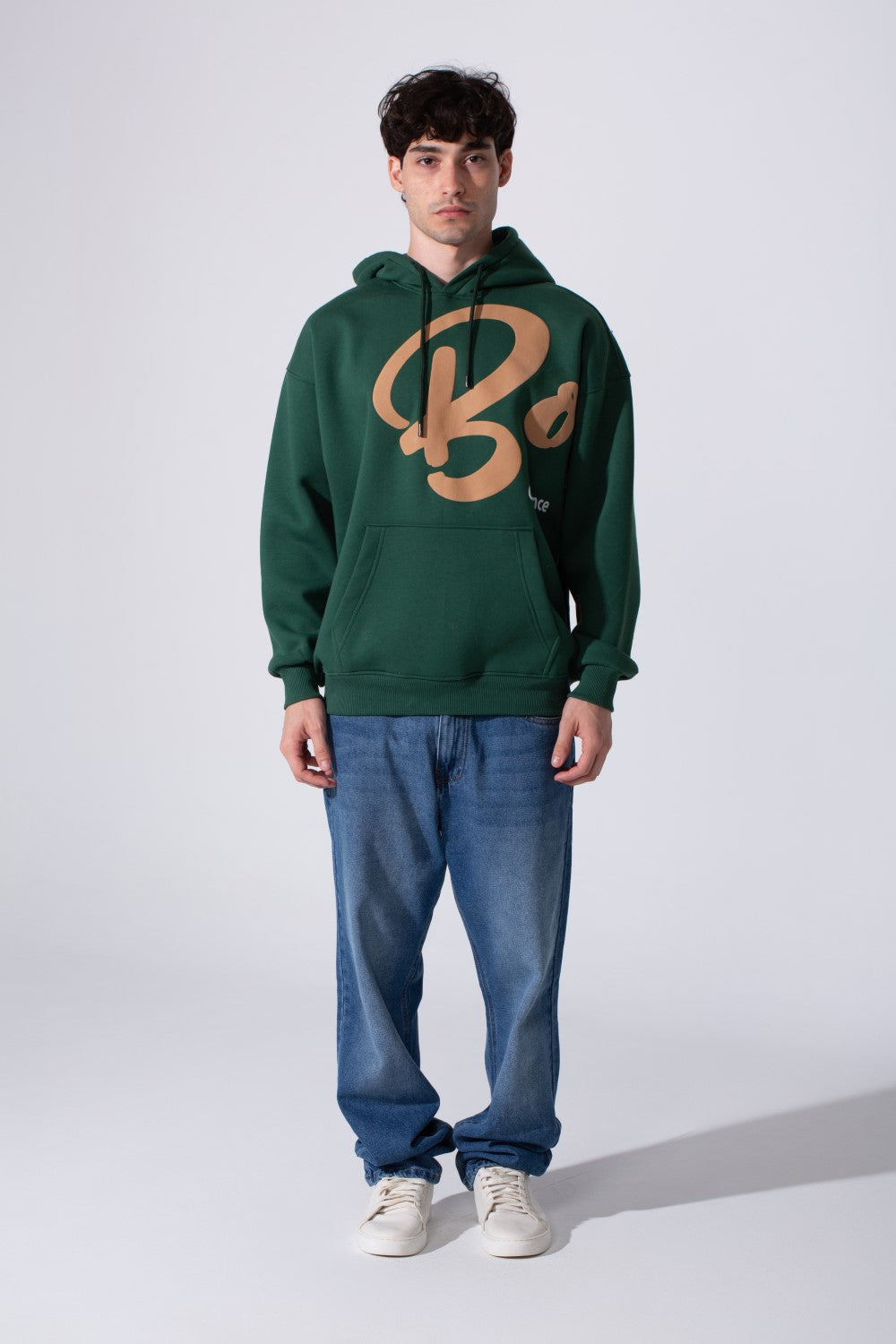 Men's Oversized Melton Hoodie Sweatshirt With Text Print
