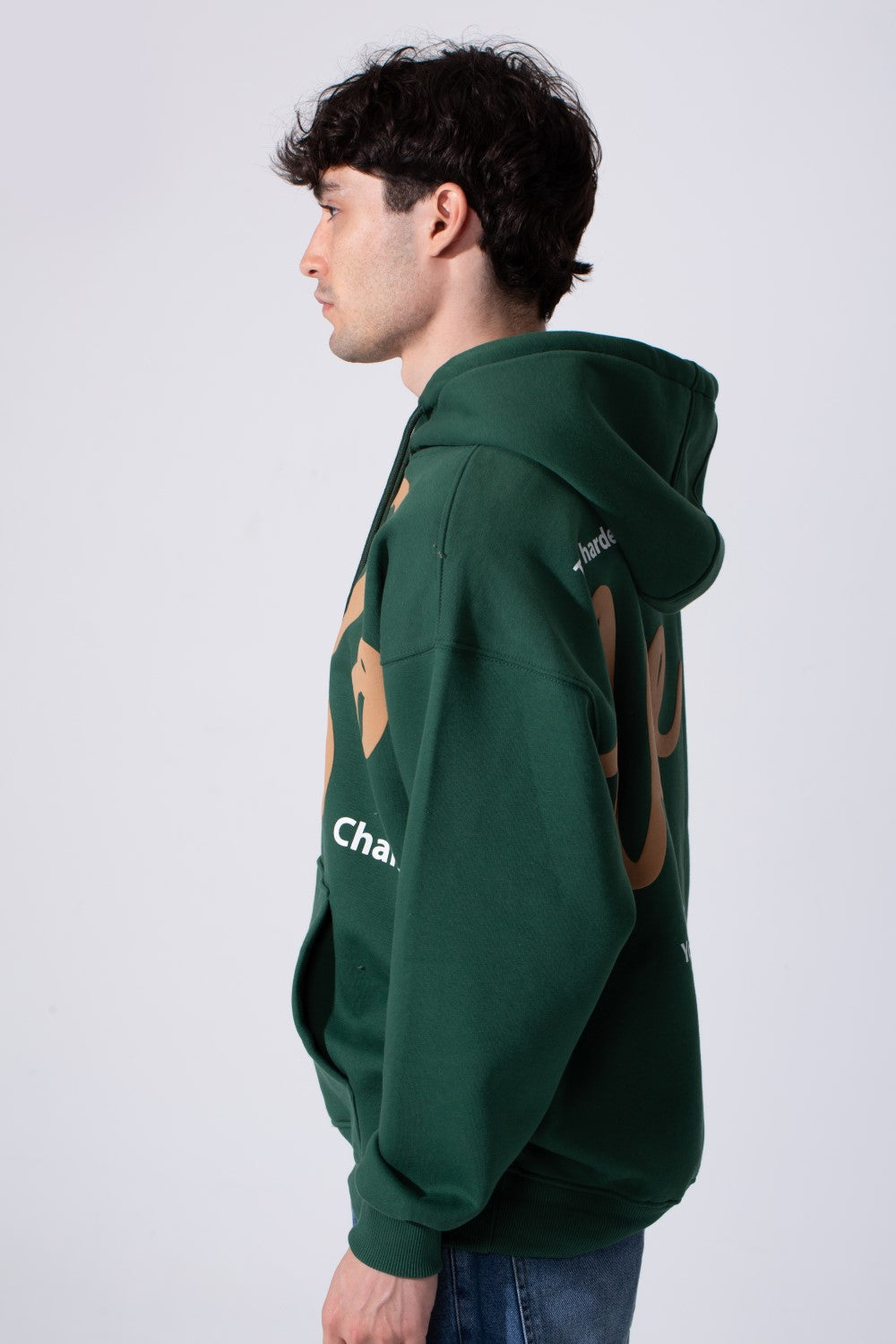 Men's Oversized Melton Hoodie Sweatshirt With Text Print