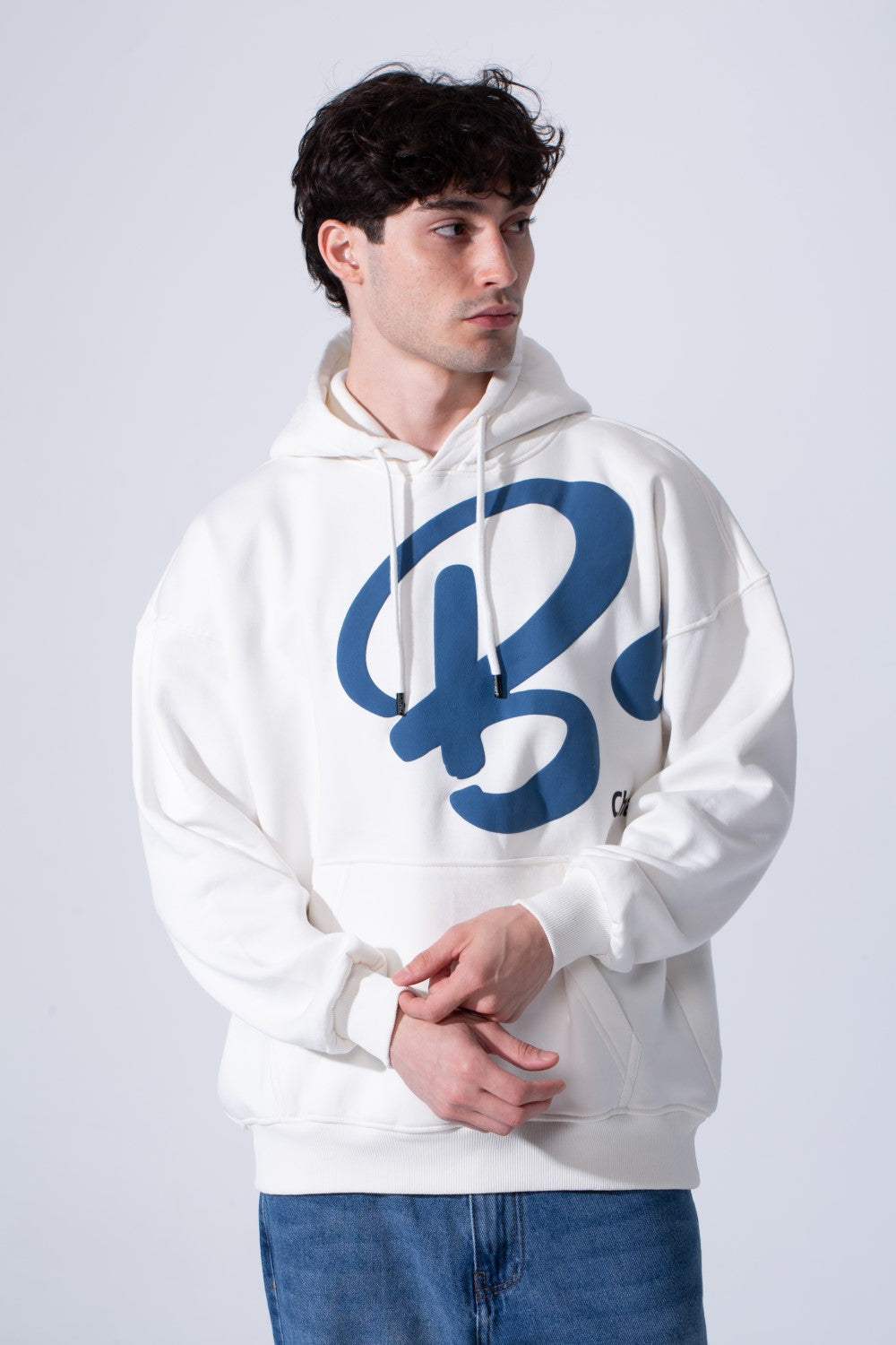 Men's Oversized Melton Hoodie Sweatshirt With Text Print