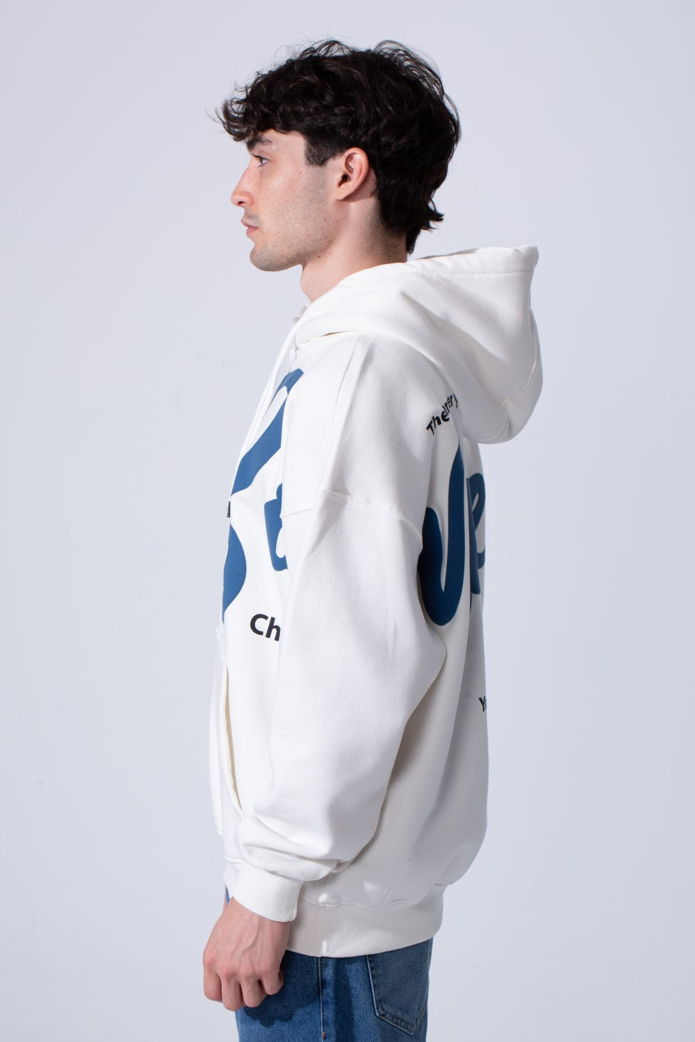 Men's Oversized Melton Hoodie Sweatshirt With Text Print