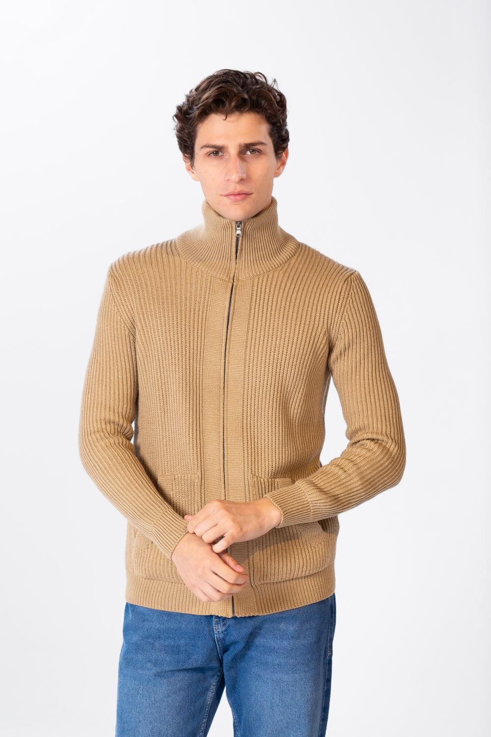 Men's Pullover With Zippers And Pockets With High Collar