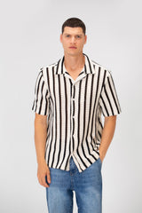 Men's Half Sleeve Striped Slim Fit Collar Mesh Shirt High Quality Material