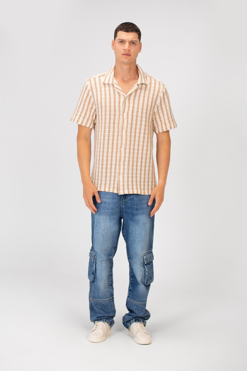 Men's Striped Short Sleeve Slim Fit Mesh Shirt