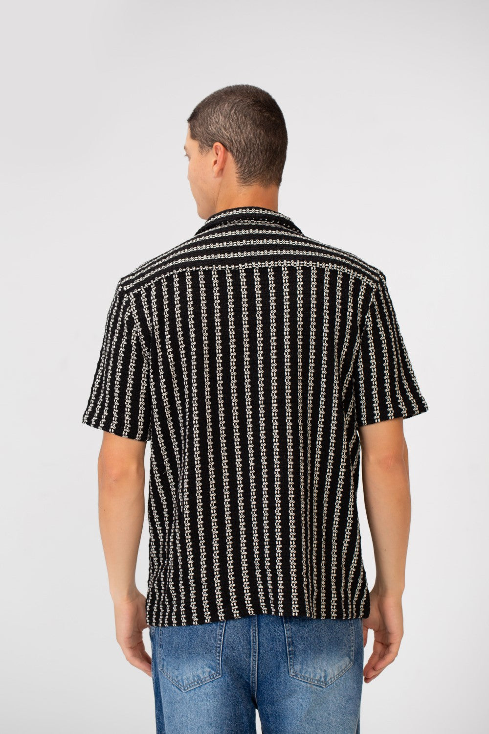 Men's Striped Short Sleeve Slim Fit Mesh Shirt