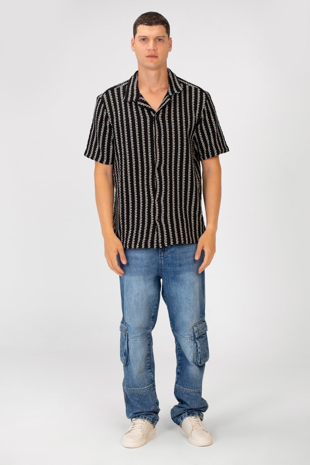 Men's Striped Short Sleeve Slim Fit Mesh Shirt
