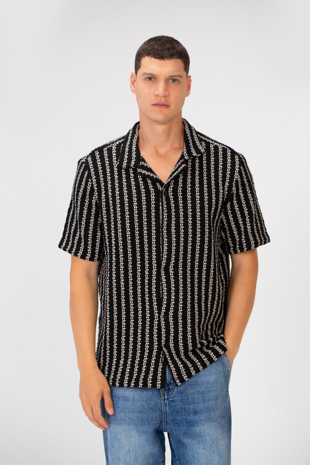 Men's Striped Short Sleeve Slim Fit Mesh Shirt