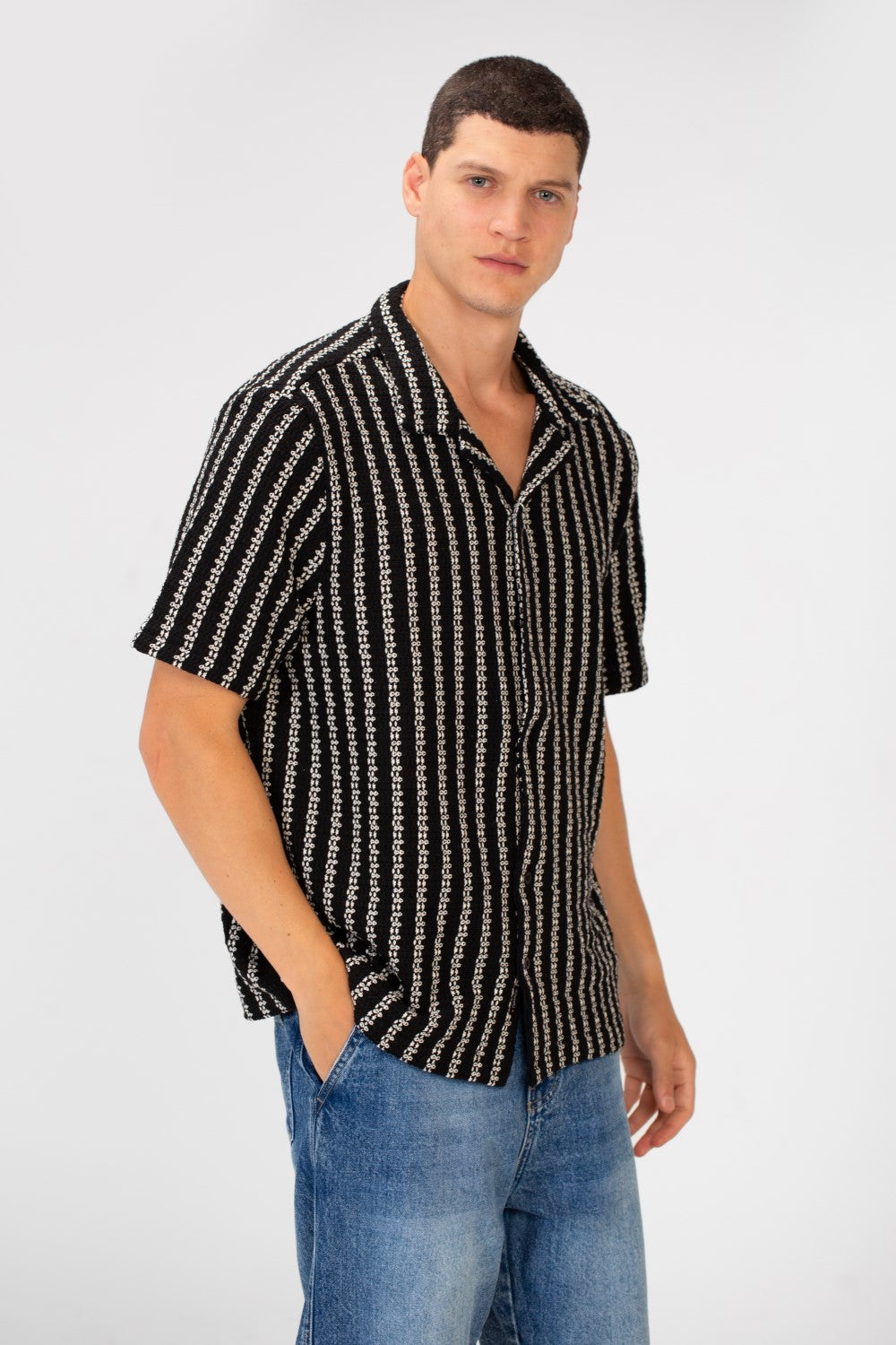 Men's Striped Short Sleeve Slim Fit Mesh Shirt