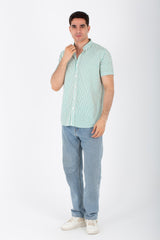 Mens Striped Half Sleeve Shirt With A Collar And Buttons On The Front