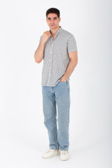 Mens Striped Half Sleeve Shirt With A Collar And Buttons On The Front