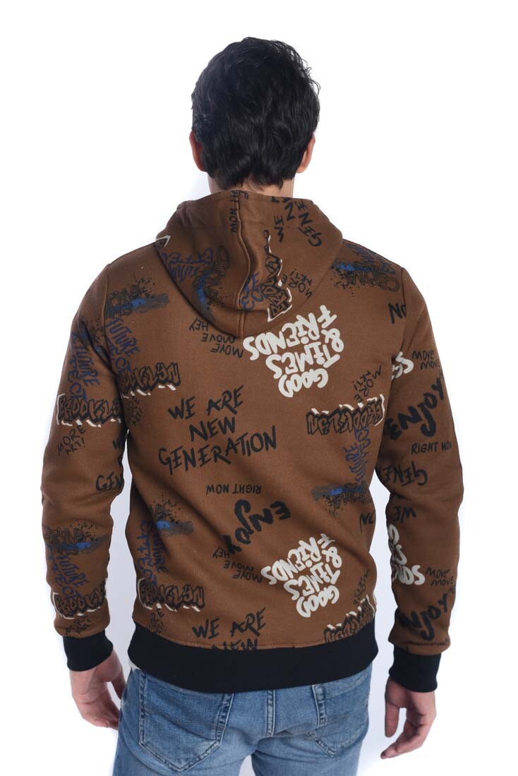 Men's Slim Fit Hooded Printed Sweatshirt With Full Zipper