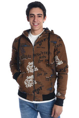 Men's Slim Fit Hooded Printed Sweatshirt With Full Zipper