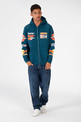 Men's Zip-Up Hooded Sweatshirt With Front Pocket And Print On The Front And Shoulder