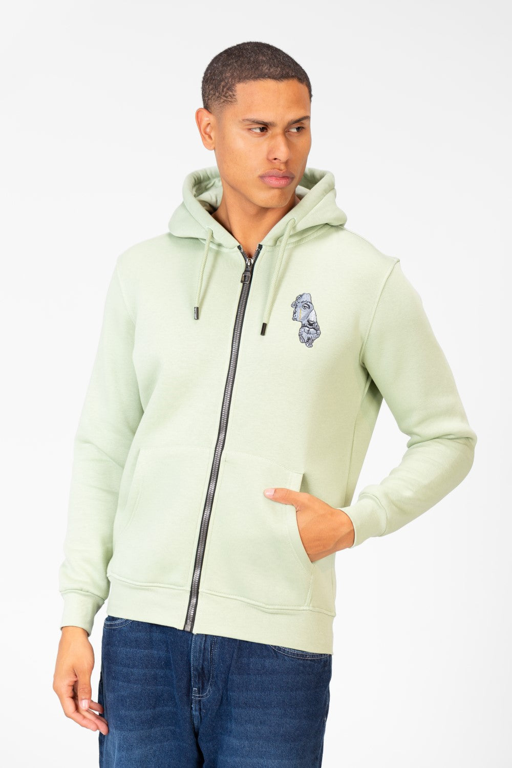 Men's Hood Sweatshirt With Round Neck And Zippers