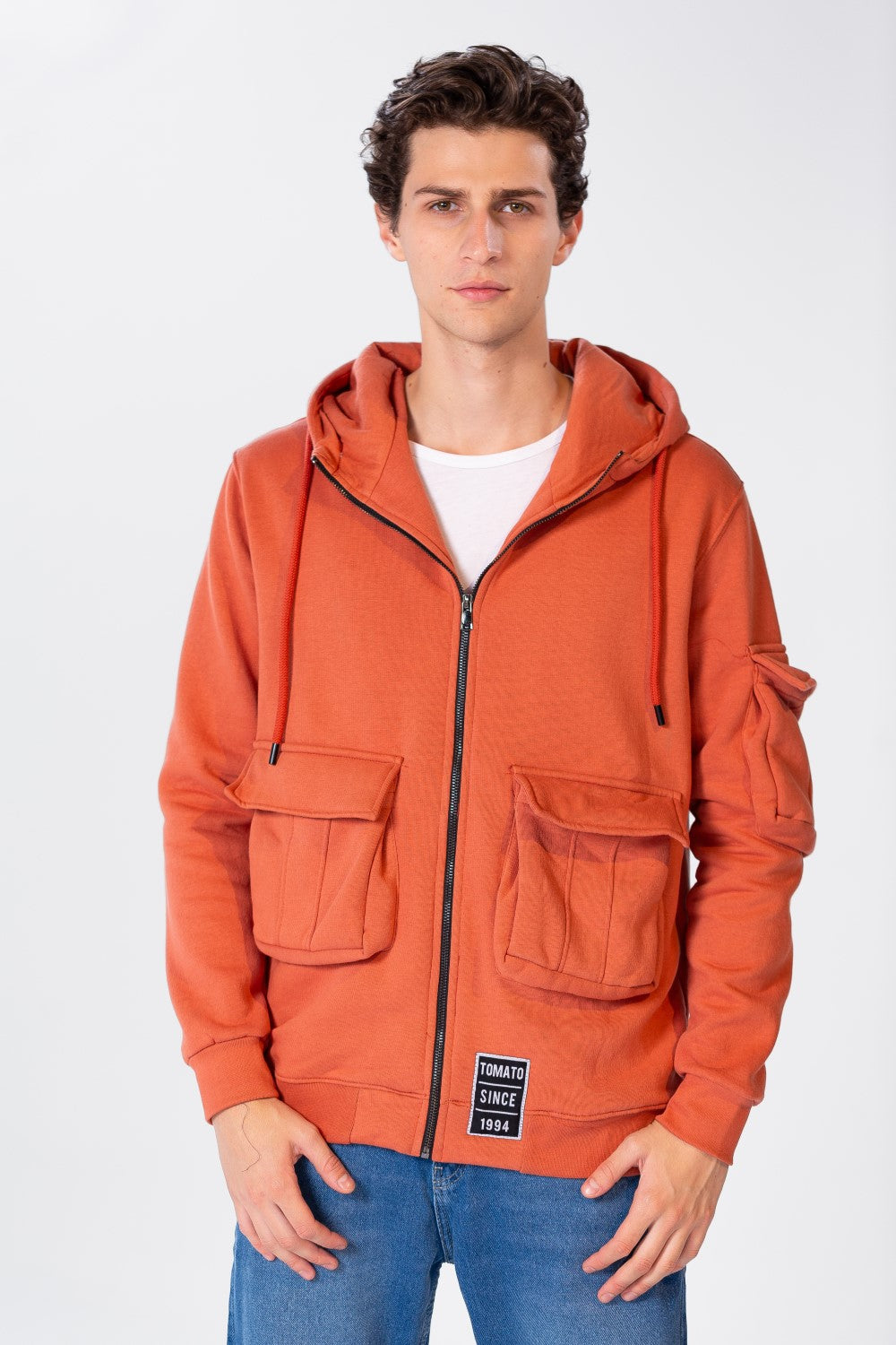Men's Sweatshirt With Front Zipper And Pockets