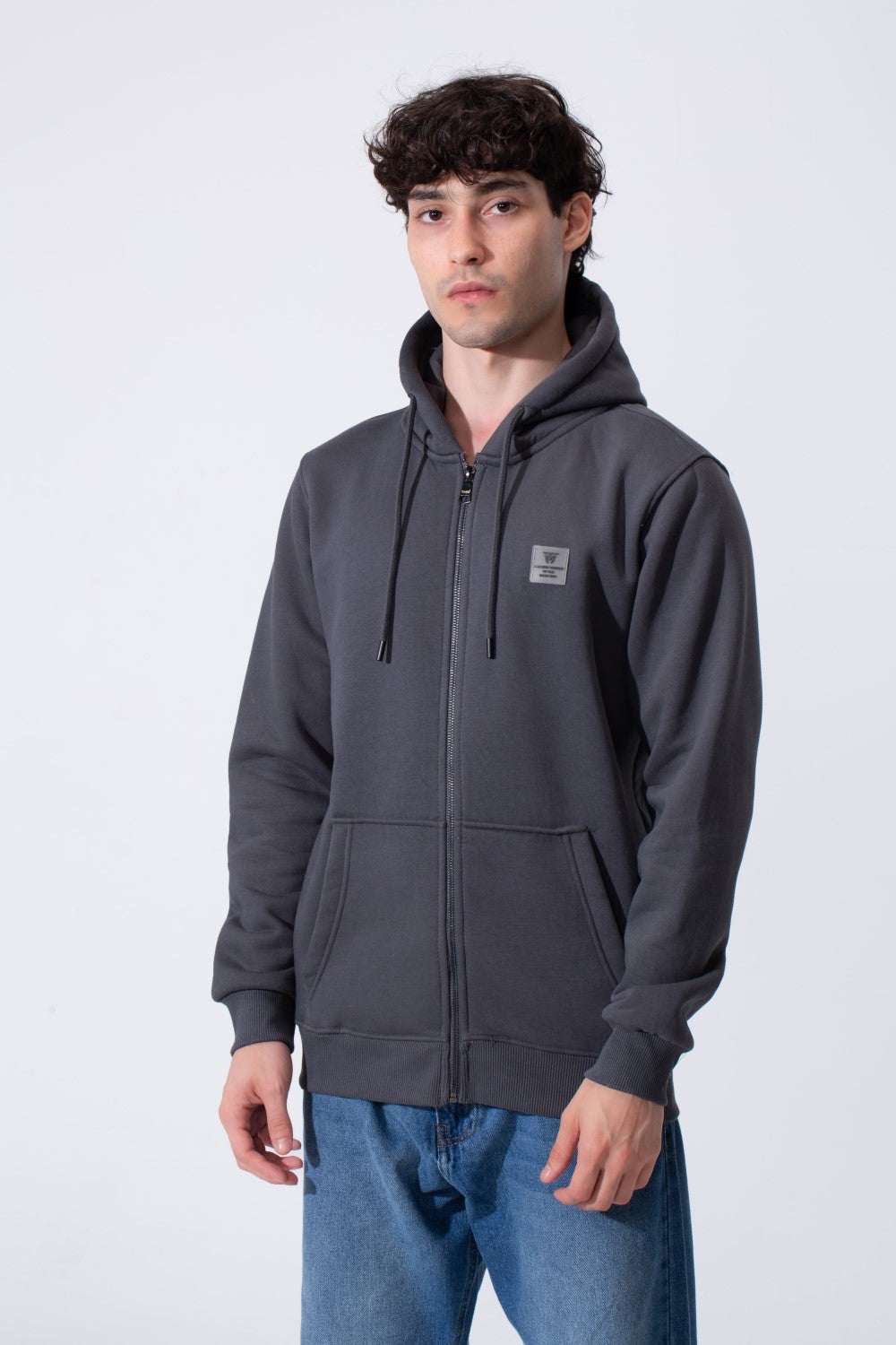 Men's Tomato Slim Fit Hood Sweatshirt With Full Front Zipper And Pockets