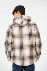 Men's Winter Checked Hood Shirt With Full Front Zipper Closure