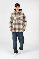 Men's Winter Checked Hood Shirt With Full Front Zipper Closure