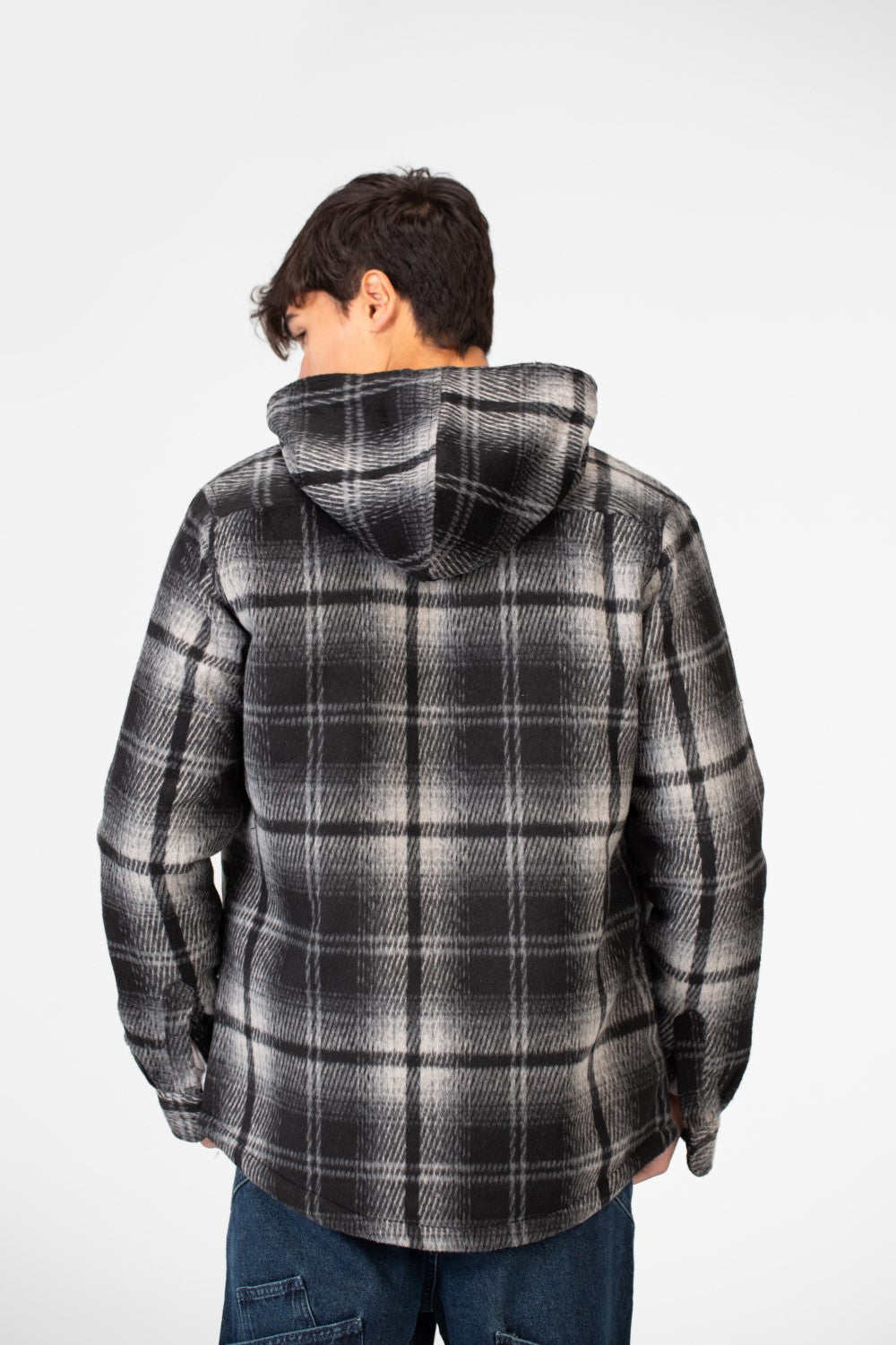 Men's Winter Checked Hood Shirt With Full Front Zipper Closure