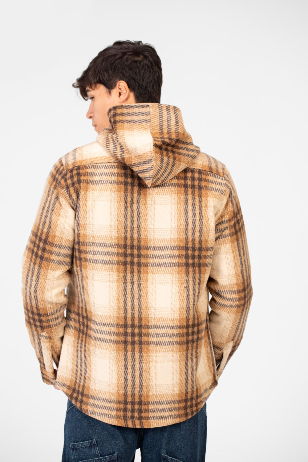 Men's Winter Checked Hood Shirt With Full Front Zipper Closure
