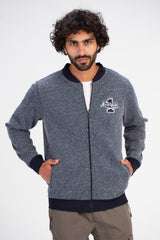 Men's Slim Fit Full Zipper Padded Front Chest Printed Melton Sweatshirt