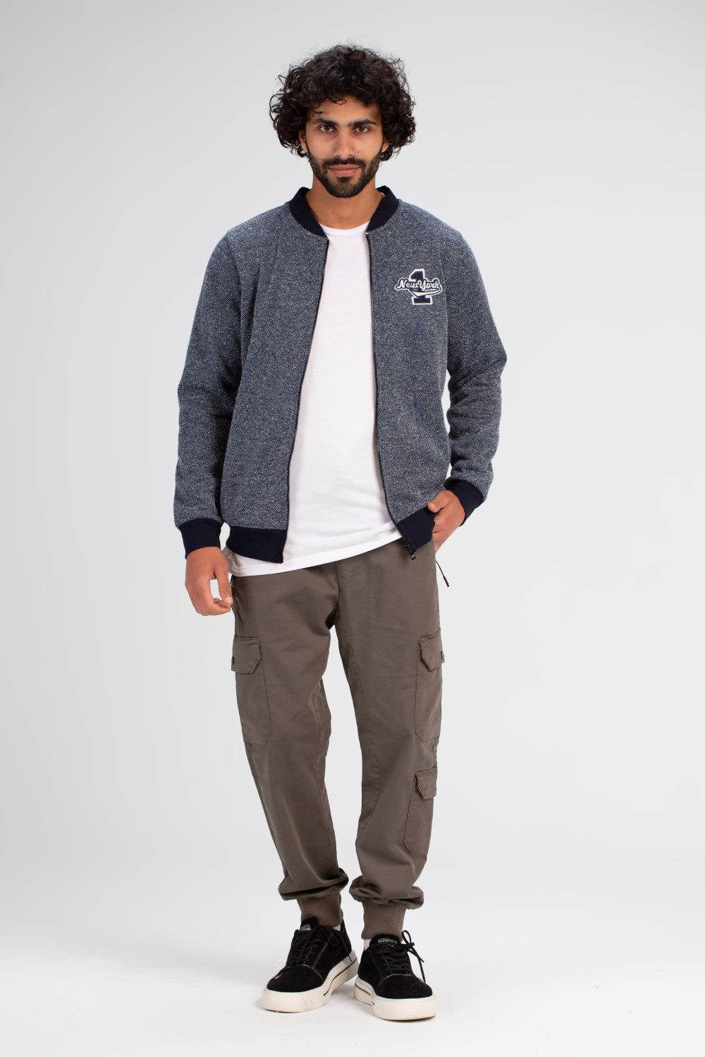 Men's Slim Fit Full Zipper Padded Front Chest Printed Melton Sweatshirt