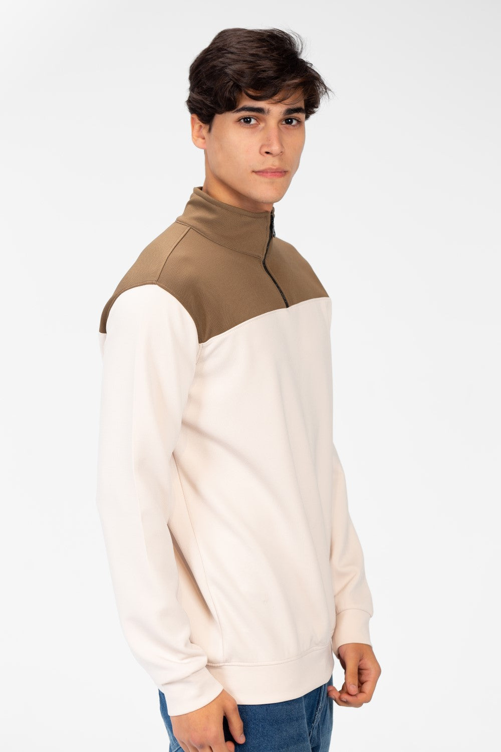 Men's Sweatshirt With High Collar And Zipper Closure