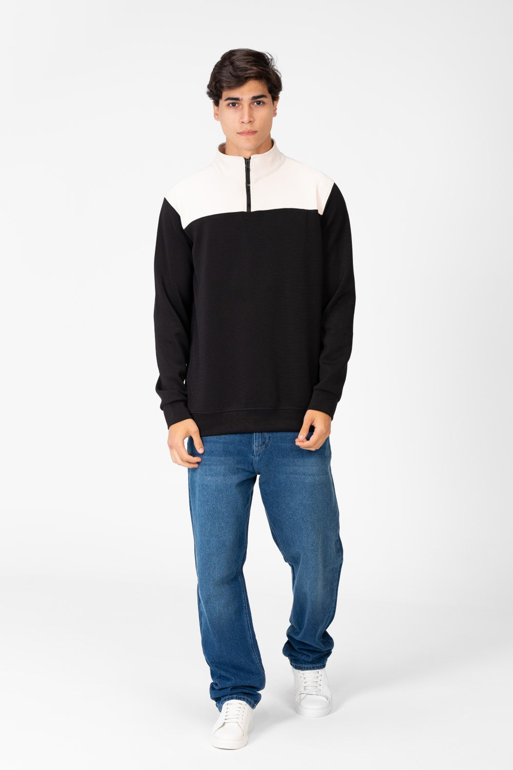 Men's Sweatshirt With High Collar And Zipper Closure