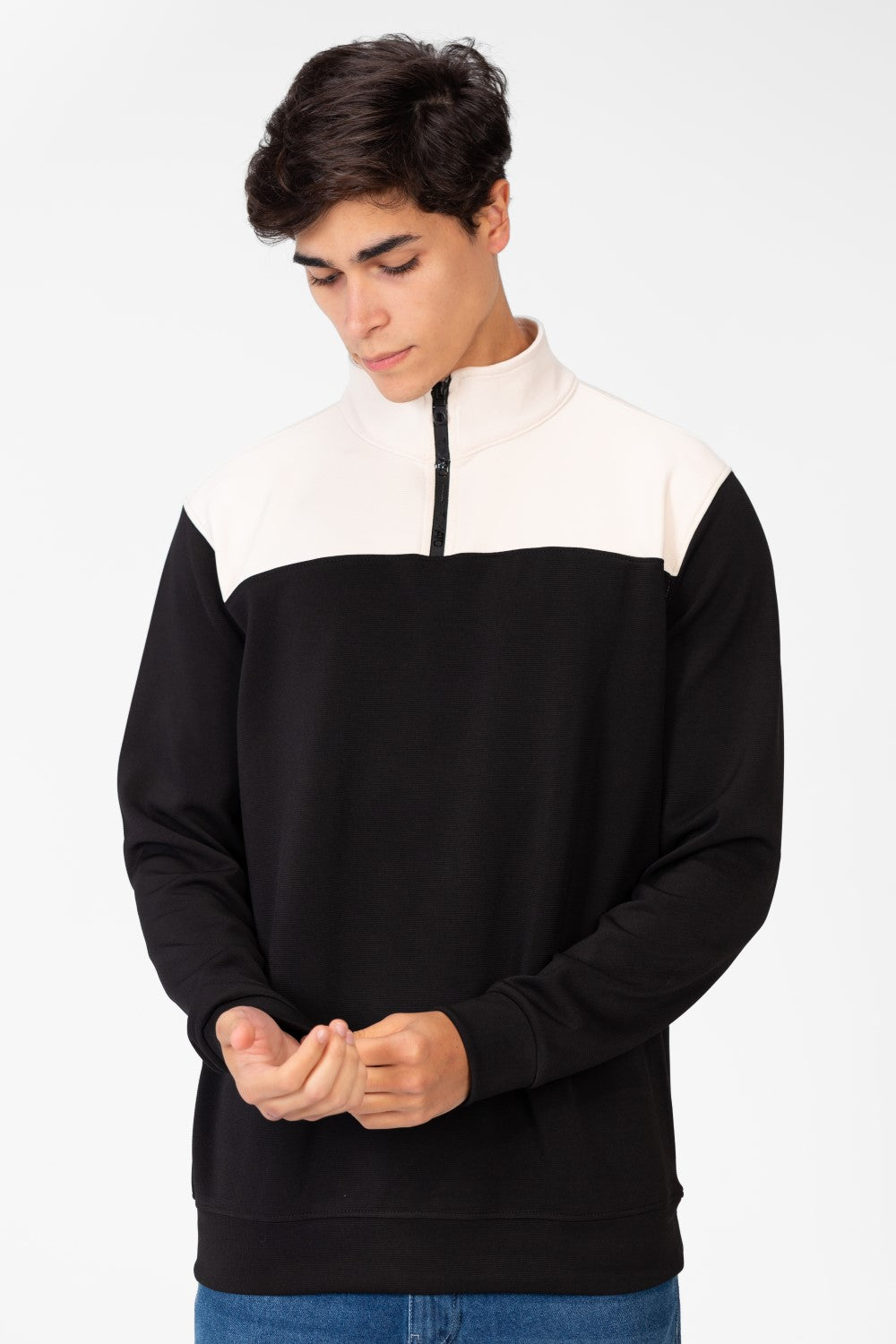 Men's Sweatshirt With High Collar And Zipper Closure