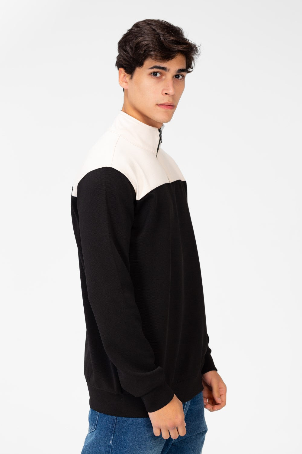 Men's Sweatshirt With High Collar And Zipper Closure