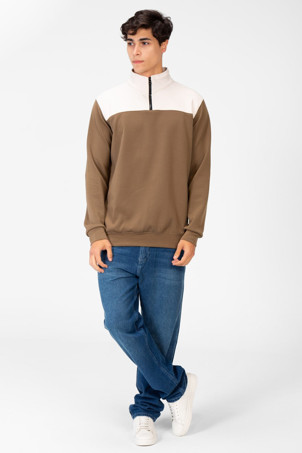Men's Sweatshirt With High Collar And Zipper Closure