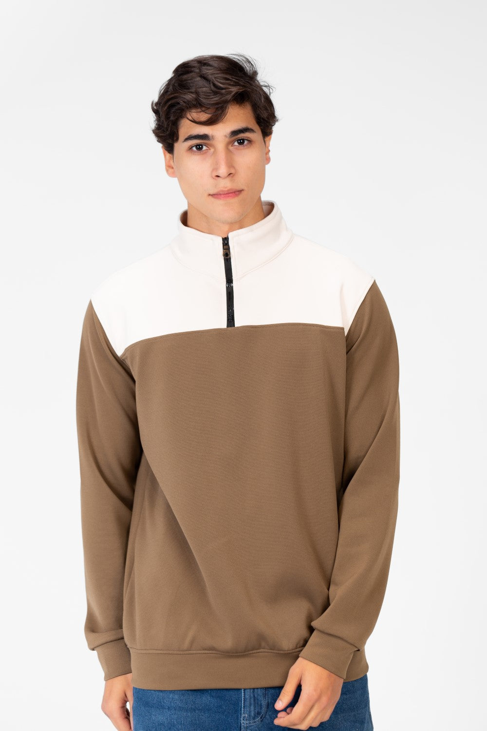 Men's Sweatshirt With High Collar And Zipper Closure