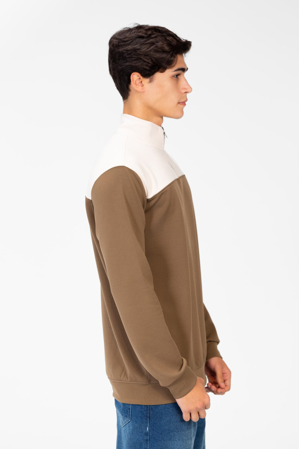 Men's Sweatshirt With High Collar And Zipper Closure