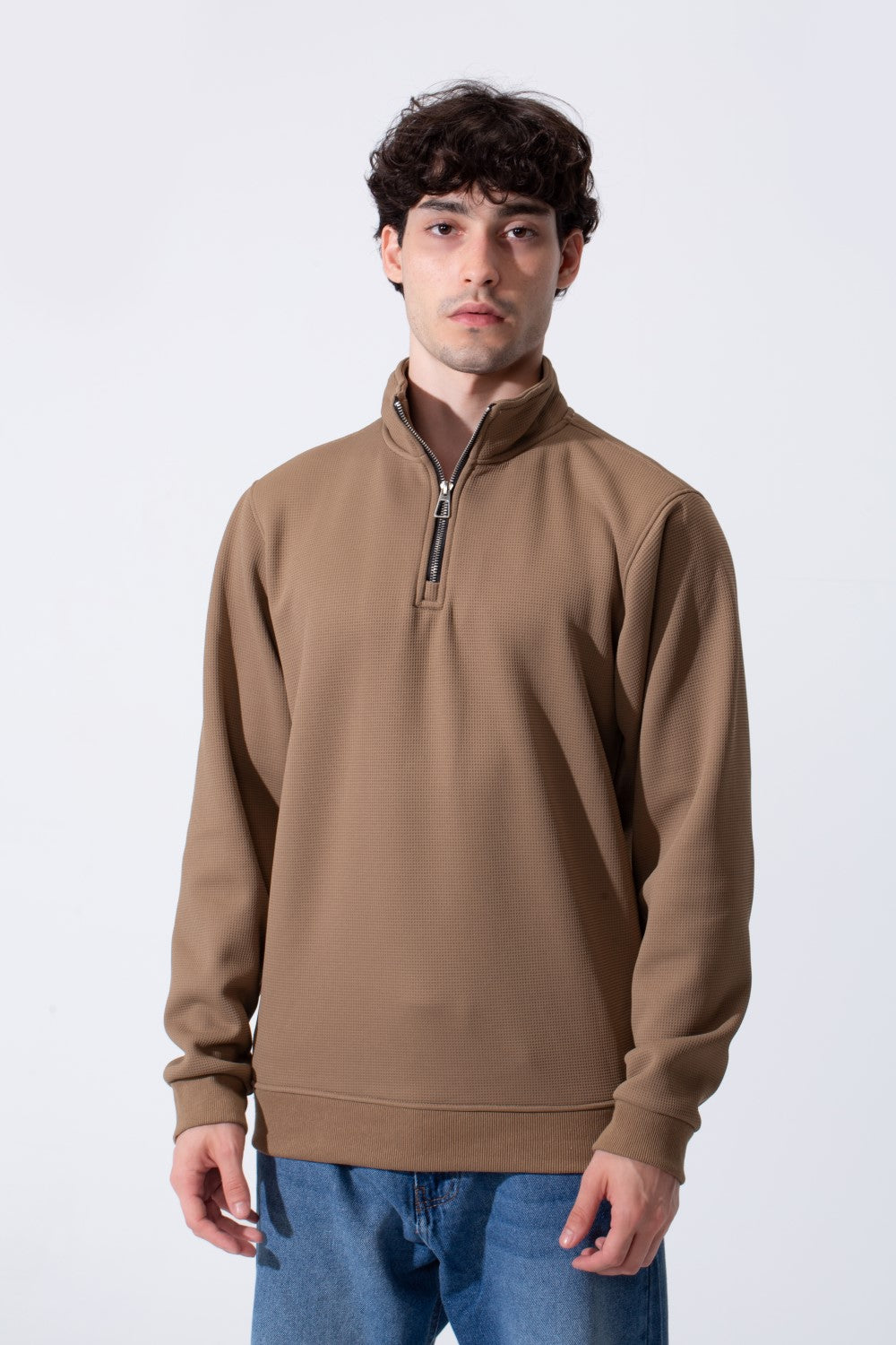 Men's Basic Half-Zip Slim Fit Long Sleeve Sweatshirt